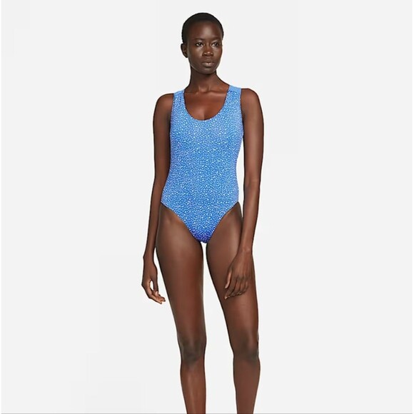 NWOT Nike Water Dots Women's Keyhole Back One Piece Blue Polka Dot Zip XL - Picture 1 of 9